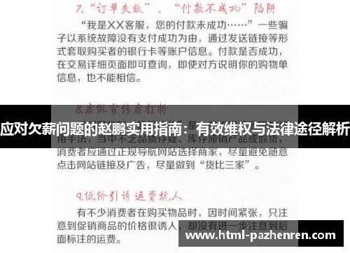 应对欠薪问题的赵鹏实用指南:有效维权与法律途径解析 应对欠薪问题的赵鹏实用指南:有效维权与法律途径解析