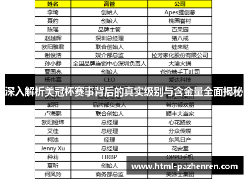 深入解析美冠杯赛事背后的真实级别与含金量全面揭秘 深入解析美冠杯赛事背后的真实级别与含金量全面揭秘